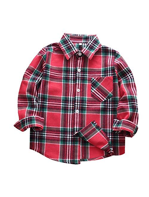 Sobrisah Boys Flannel Shirts Button Down Western Shirts Boys Christmas Outfit Toddler Buffalo Plaid Shirts Boys Long Sleeve Shirts