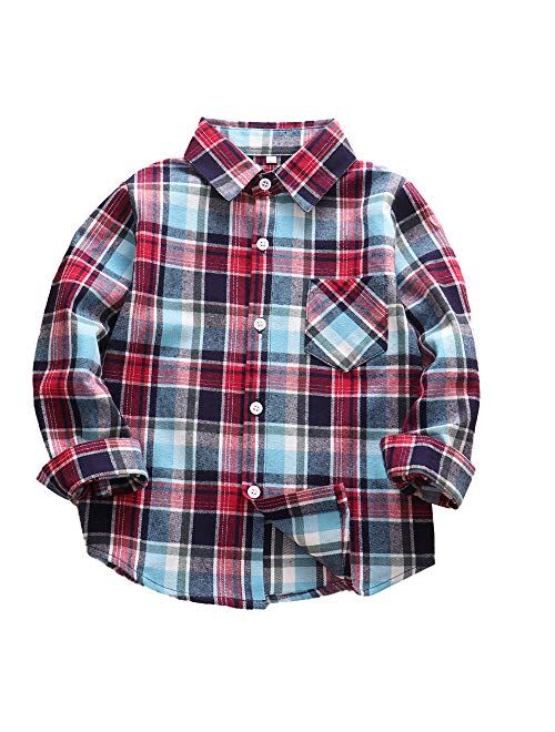 Sobrisah Boys Flannel Shirts Button Down Western Shirts Boys Christmas Outfit Toddler Buffalo Plaid Shirts Boys Long Sleeve Shirts