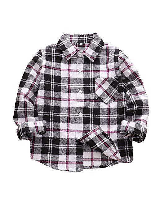 Sobrisah Boys Flannel Shirts Button Down Western Shirts Boys Christmas Outfit Toddler Buffalo Plaid Shirts Boys Long Sleeve Shirts