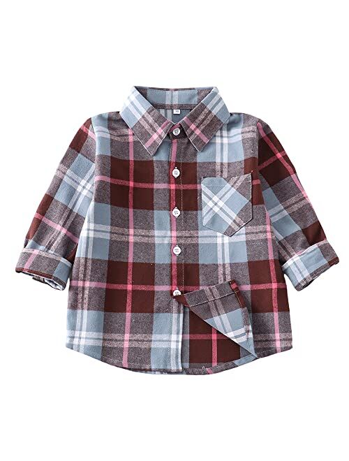 Sobrisah Boys Flannel Shirts Button Down Western Shirts Boys Christmas Outfit Toddler Buffalo Plaid Shirts Boys Long Sleeve Shirts