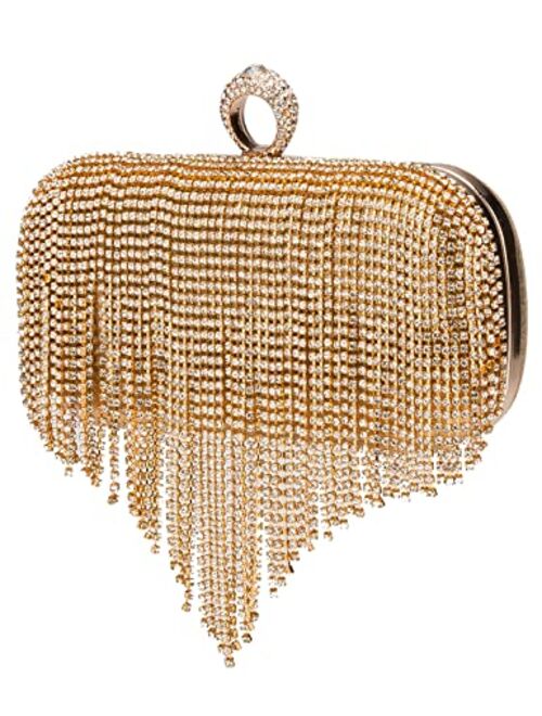 LETODE Women Luxury Tassel Evening Clutch Bag Rhinestones Wedding Party Purse Handbag