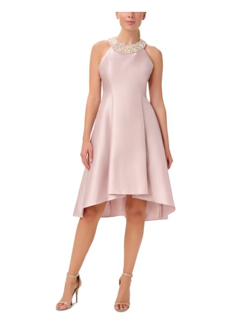 Adrianna Papell Beaded-Neck Mikado Dress