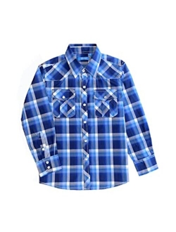 Cheerboy Boy's Toddler Kids Casual Long Sleeve Western Pearl Snap Button Plaid Shirt 4-16 Years