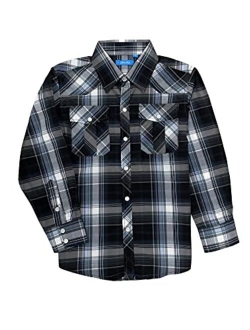 Cheerboy Boy's Toddler Kids Casual Long Sleeve Western Pearl Snap Button Plaid Shirt 4-16 Years