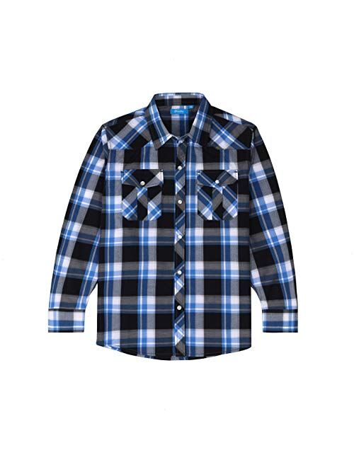 Cheerboy Boy's Toddler Kids Casual Long Sleeve Western Pearl Snap Button Plaid Shirt 4-16 Years