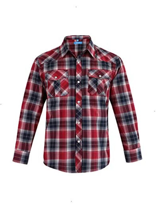 Cheerboy Boy's Toddler Kids Casual Long Sleeve Western Pearl Snap Button Plaid Shirt 4-16 Years