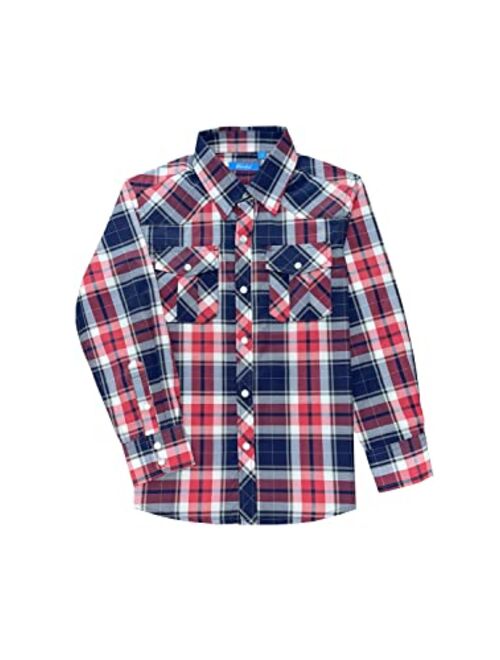 Cheerboy Boy's Toddler Kids Casual Long Sleeve Western Pearl Snap Button Plaid Shirt 4-16 Years