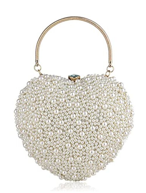 LETODE Pearl Evening Purse Cute Heart Shape Clutch Bags For Women wedding Chain Bag