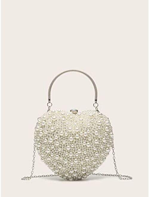 LETODE Pearl Evening Purse Cute Heart Shape Clutch Bags For Women wedding Chain Bag