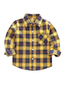 Seraialda Baby Boys Girls Button Down Plaid Flannel Long Sleeve Shirt(2T-7T)