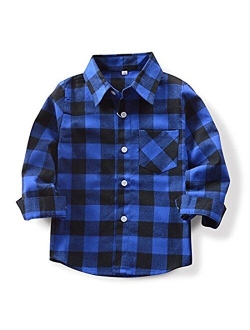 Seraialda Baby Boys Girls Button Down Plaid Flannel Long Sleeve Shirt(2T-7T)