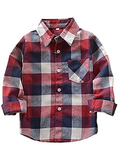 Seraialda Baby Boys Girls Button Down Plaid Flannel Long Sleeve Shirt(2T-7T)