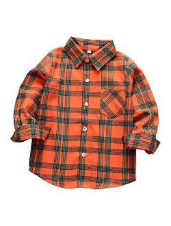 Seraialda Baby Boys Girls Button Down Plaid Flannel Long Sleeve Shirt(2T-7T)