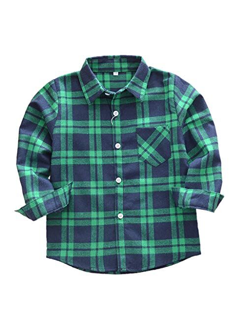 Seraialda Baby Boys Girls Button Down Plaid Flannel Long Sleeve Shirt(2T-7T)