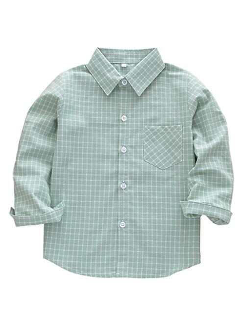 Seraialda Baby Boys Girls Button Down Plaid Flannel Long Sleeve Shirt(2T-7T)