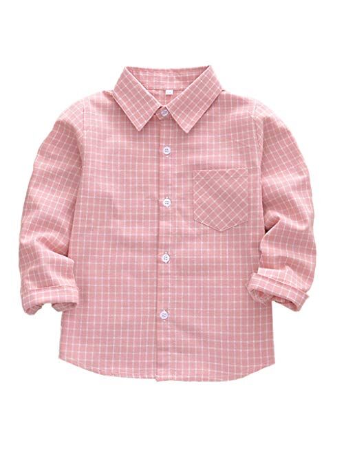 Seraialda Baby Boys Girls Button Down Plaid Flannel Long Sleeve Shirt(2T-7T)