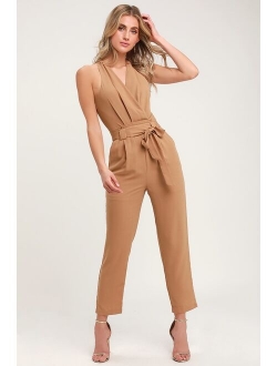 In the City Olive Green Surplice Sleeveless Jumpsuit