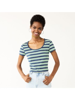 Juniors' SO Cropped Striped Baby Tee