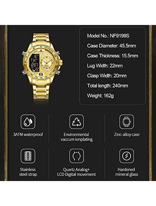 NAVIFORCE Watch for Men Dual Display Digital Quartz Watches Multifunctional Business Stainless Steel Wristwatch