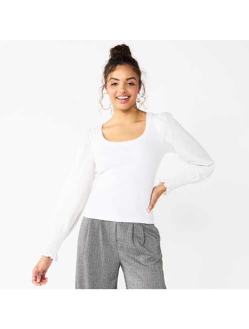 Juniors' SO Solid Puff Sleeve Top