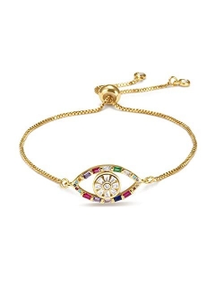 Noasr Evil Eye Bracelet Hamsa Fatima Hand Infinity Endless mal de ojo Dainty Simple Gold Chain Charm Bracelets Good Luck Protection Cubic Zirconia CZ Mother's Day Birthda