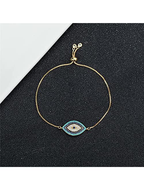 Kelistom Dainty 14K Real Gold Plated Bracelet for Women Men, Adjustable Gold Chain Link Evil Eye Hamsa Hand Paperclip Butterfly Charm Bracelets for Women Jewelry