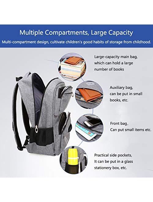 HOPYOCK Kids Backpacks for Boys,Multi-Pocket Primary and Middle School Bookbags for Boys with Reflective Design