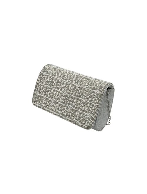 LA REGALE Women's Imitation Pearl Grid Flap Clutch