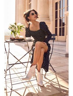 Charmed and Classy Black Polka Dot Long Sleeve Midi Dress