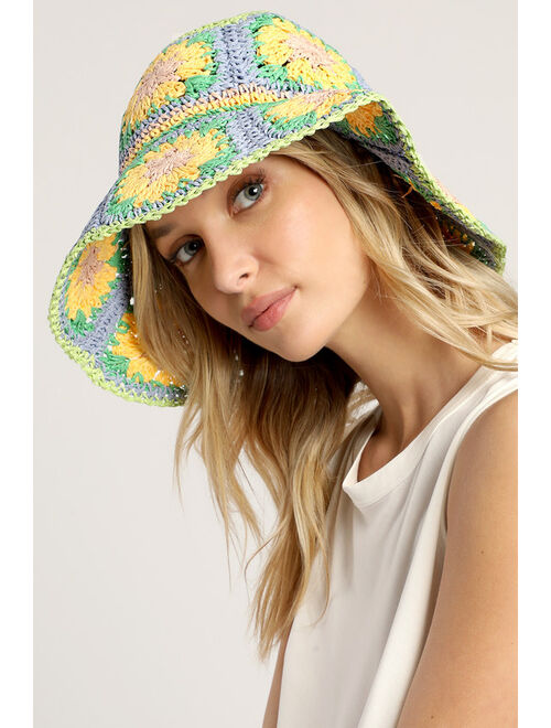 Lulus Spring Fling Yellow Multi Woven Straw Bucket Hat