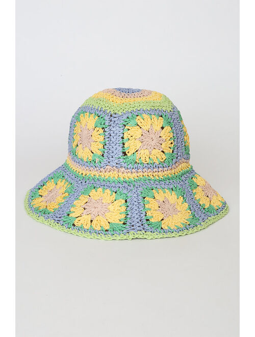 Lulus Spring Fling Yellow Multi Woven Straw Bucket Hat