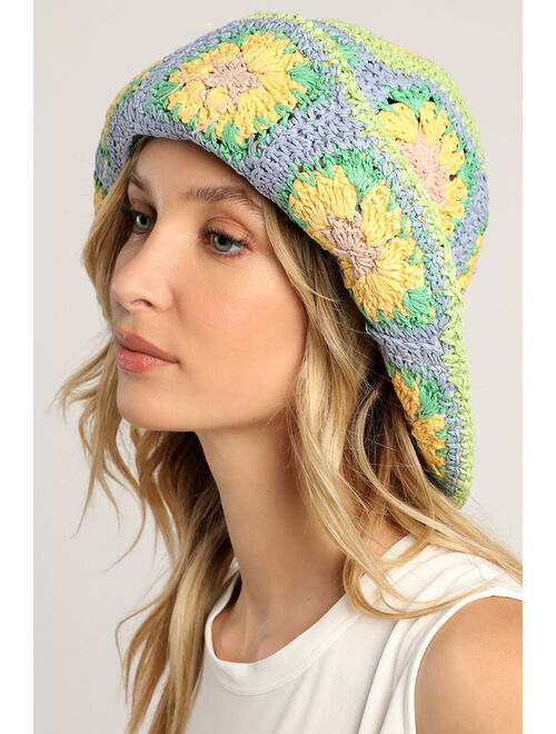 Lulus Spring Fling Yellow Multi Woven Straw Bucket Hat