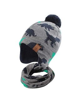 Duoyeree Kids Beanie Hat for Boys Girls Pom-pom Kint Hats Cozy Lining Winter Skull Cap