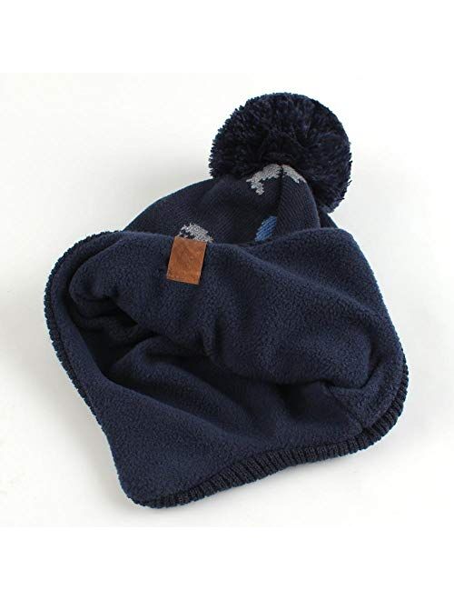 Duoyeree Kids Beanie Hat for Boys Girls Pom-pom Kint Hats Cozy Lining Winter Skull Cap