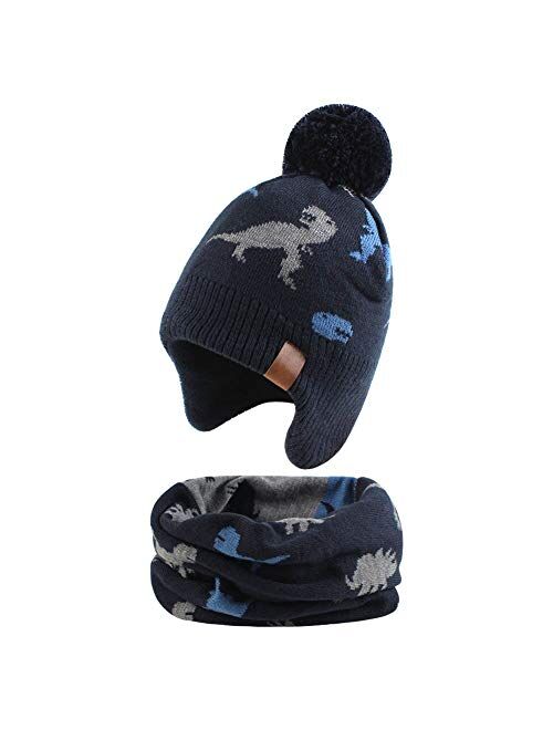 Duoyeree Kids Beanie Hat for Boys Girls Pom-pom Kint Hats Cozy Lining Winter Skull Cap