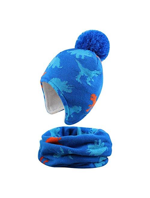 Duoyeree Kids Beanie Hat for Boys Girls Pom-pom Kint Hats Cozy Lining Winter Skull Cap