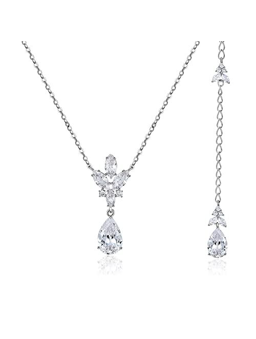 SWEETV Teardrop Wedding Backdrop Necklace for Bride Bridesmaids, Cubic Zirconia Crystal Back Pendant Bridal Necklace for Party Wedding