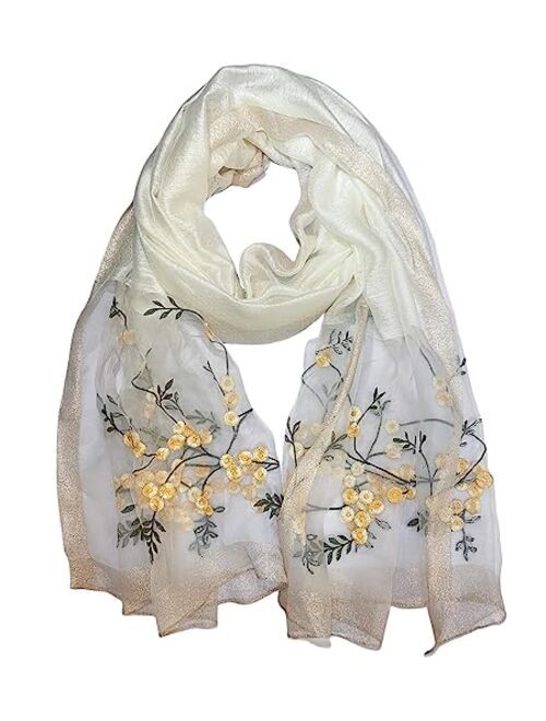 Venvsbee Women's Pashminas Shawls and Wraps for Evening Dress Embroidered Silk Wool Scarf Large Sheer Stoles Cover Up Summer Fall