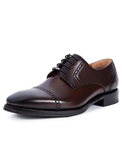 Leizilei Men's Dress Oxfords Shoes Brogue Genuine Leather Lace-Up Oxford Derby Shoes