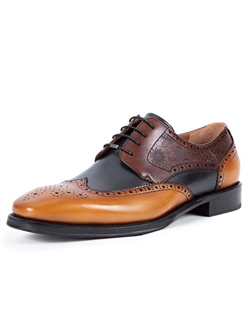 Leizilei Men's Dress Oxfords Shoes Brogue Genuine Leather Lace-Up Oxford Derby Shoes