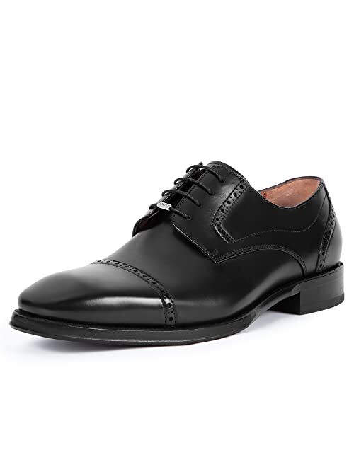 Leizilei Men's Dress Oxfords Shoes Brogue Genuine Leather Lace-Up Oxford Derby Shoes