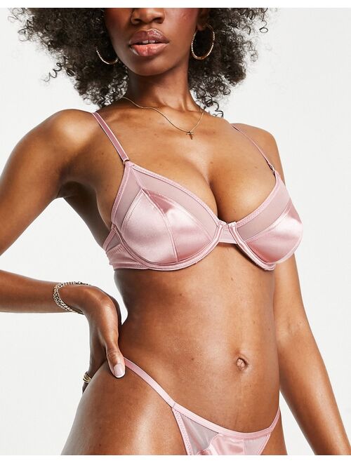 ASOS DESIGN Fuller Bust Cleo high shine satin underwire bra in dusty pink