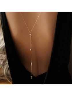 Edary Crystal Back Chain Sexy Beach Body Chain Harness Bikini Chain Fashion Body Jewelry Accessories for Women and Girls (Gold)