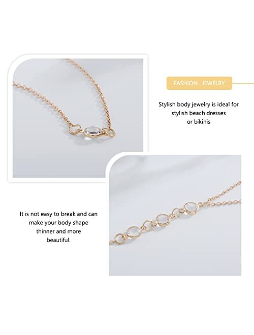 Edary Crystal Back Chain Sexy Beach Body Chain Harness Bikini Chain Fashion Body Jewelry Accessories for Women and Girls (Gold)