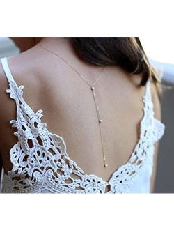 Olbye Back Necklace Pearl Backdrop Necklaces Body Chain Jewelry for Women and Girls Bridal Jewelry