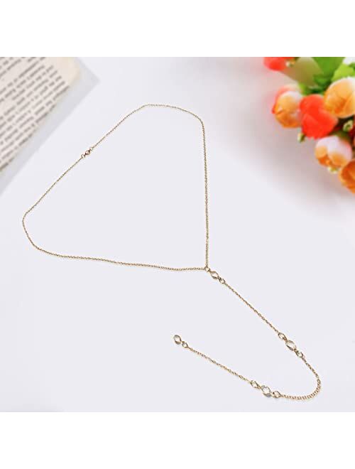 Choistily Backdrop Necklace for Women Gold Body Chain Wedding Bridal Backdrop Necklace Long Rhinestone Back Necklace Body Jewlery for Summer Beach