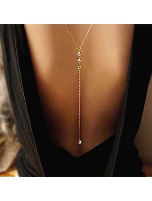 Artmiss Wedding Backdorp Necklace Crystal Gold Y Necklace Long Chain for Women and Brides