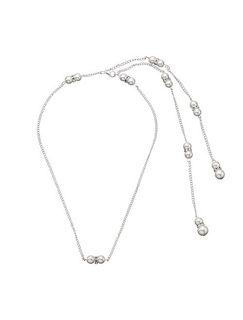 Minzaos BETHYNAS Bridal Pearl Backdrop Necklace Dainty Pearl Tassel Back Chain Necklace for Wedding Exquisite Backless Accessory for Women Girls