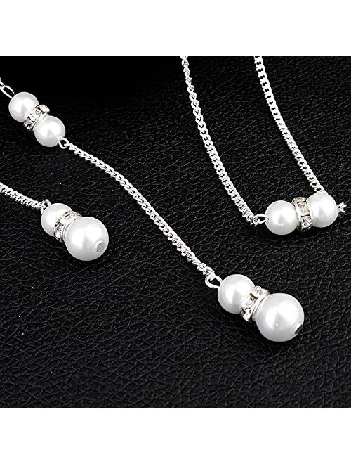 Minzaos BETHYNAS Bridal Pearl Backdrop Necklace Dainty Pearl Tassel Back Chain Necklace for Wedding Exquisite Backless Accessory for Women Girls