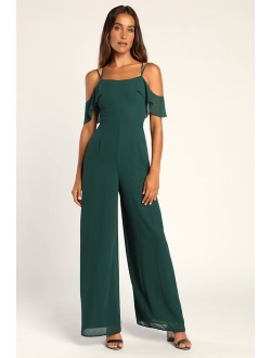 Regal Beauty Wine Red Cold Shoulder Wide-Leg Jumpsuit